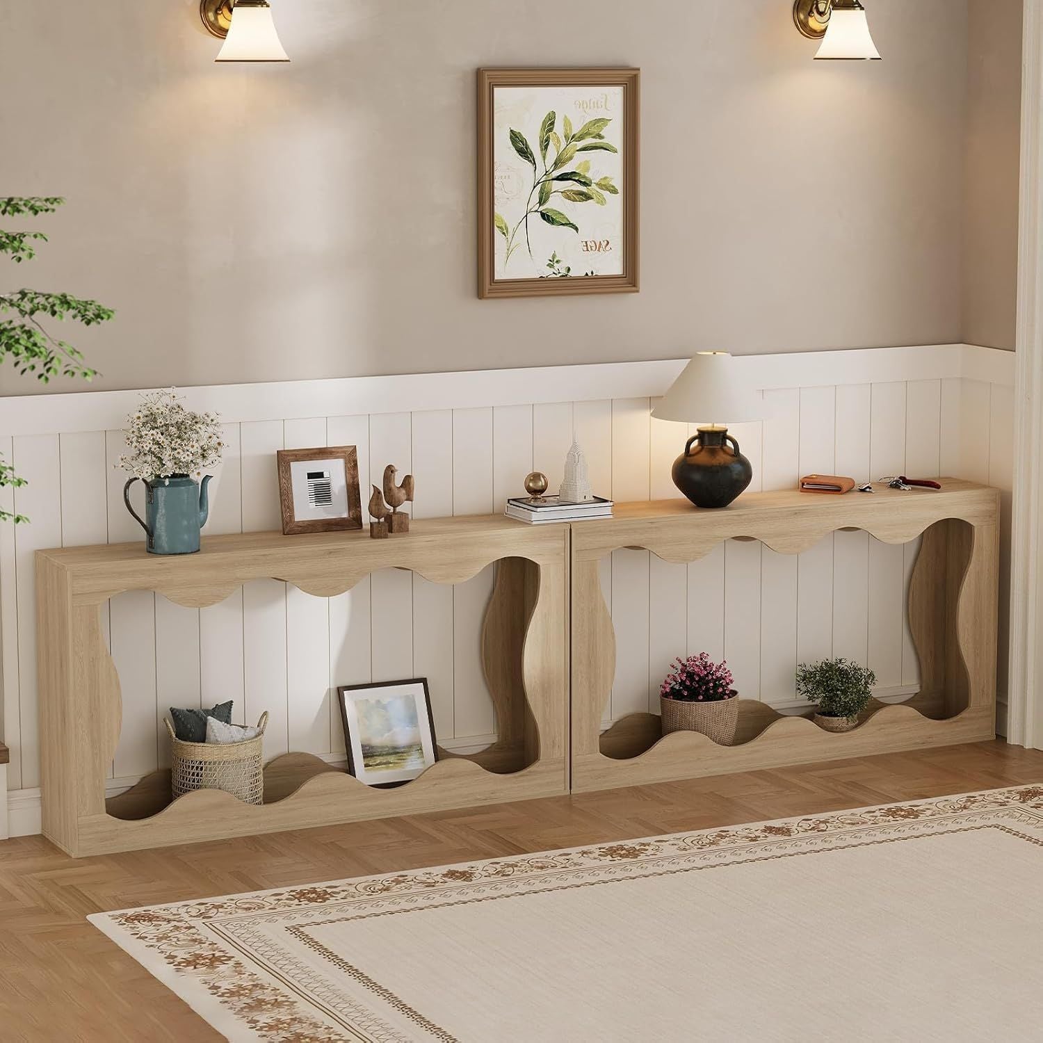 Wave-Shaped Entryway Console Table - Curved Hallway Table with Durable Particleboard, Assembly, Space-Saving Modern or Traditional for Narrow Halls, Apartments & Homes - Multifunctional Console Desk (No Wood)