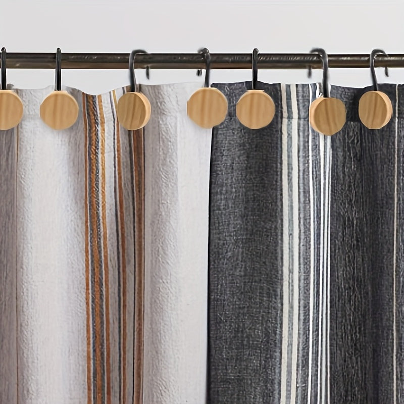 12pcs Wood Decorative Curtain Hooks, Shower Curtain Rings for Bathroom, Modern Decorative Shower Curtain Hangers for Shower Curtain Rod