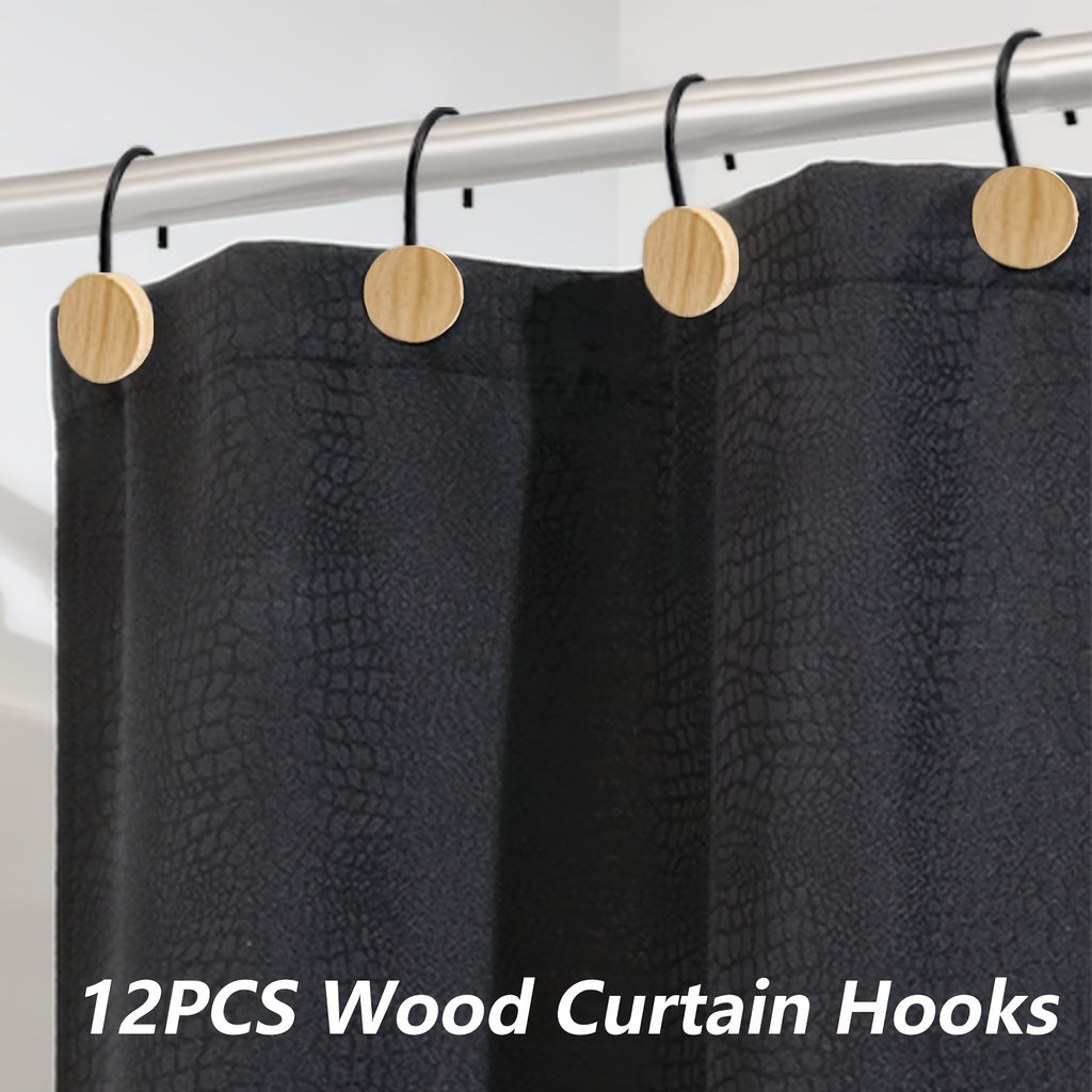 12pcs Wood Decorative Curtain Hooks, Shower Curtain Rings for Bathroom, Modern Decorative Shower Curtain Hangers for Shower Curtain Rod