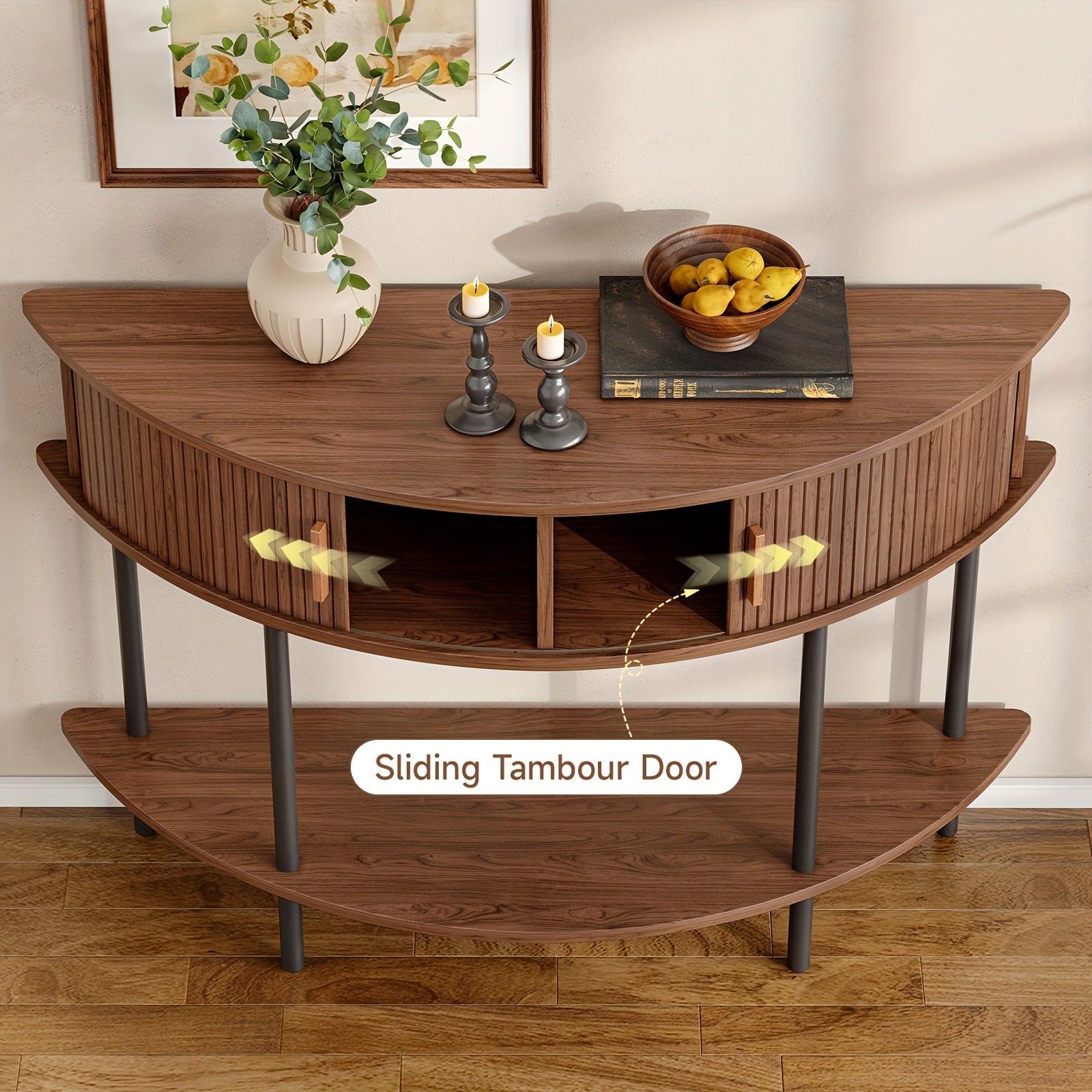 Half Fluted Console Table | Mid-Century Modern Style, Entryway Table with Storage, Behind Couch Table, Suitable for Entryway, Hallway, Living Room, Small Spaces, Walnut\u002FBlack, Made of Hardwood by PAZCASA