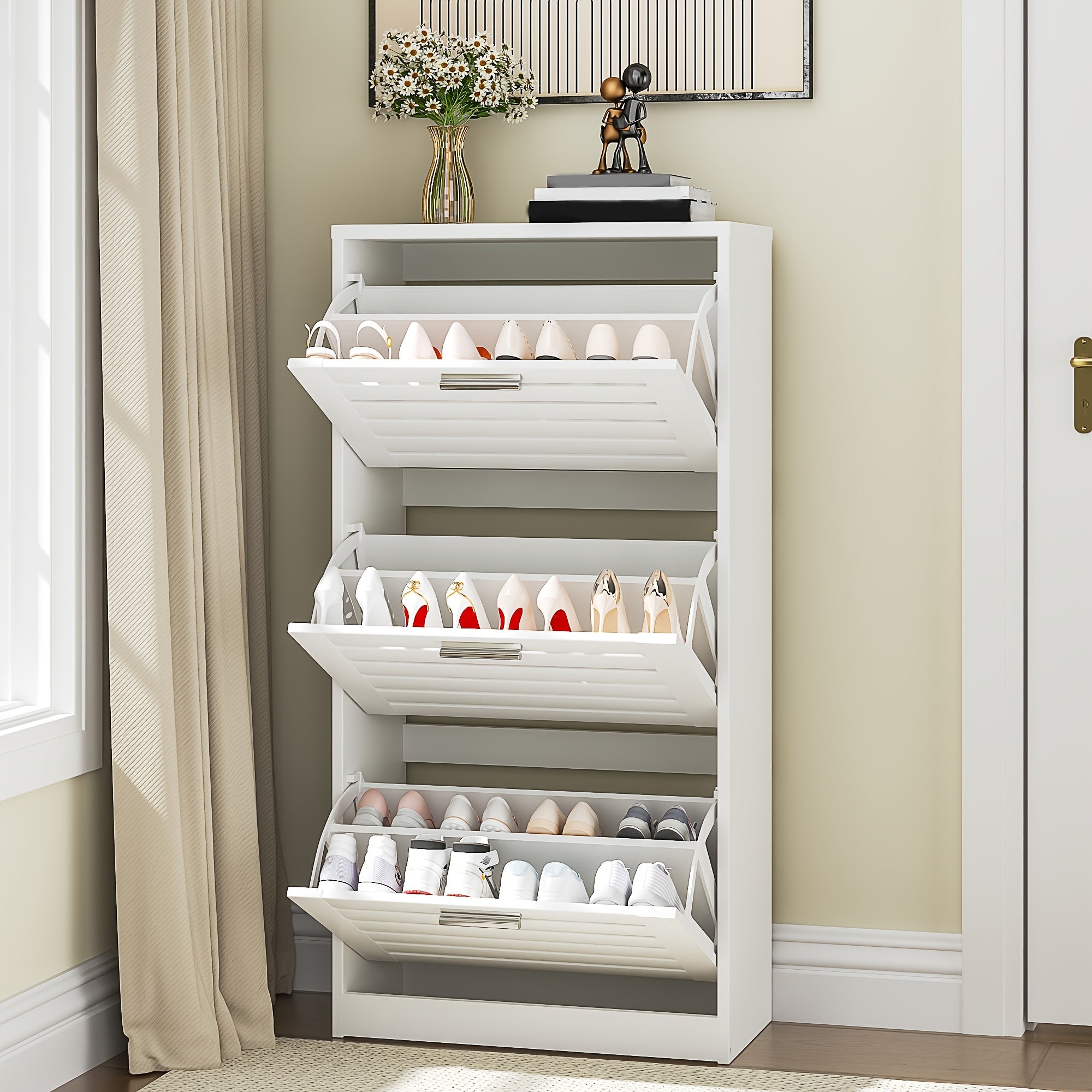 Modern Shoe Cabinet with 3 Flip-top Drawers, Hidden Independent Storage Cabinet, Suitable for Narrow Hallways, Bedrooms, Living Rooms