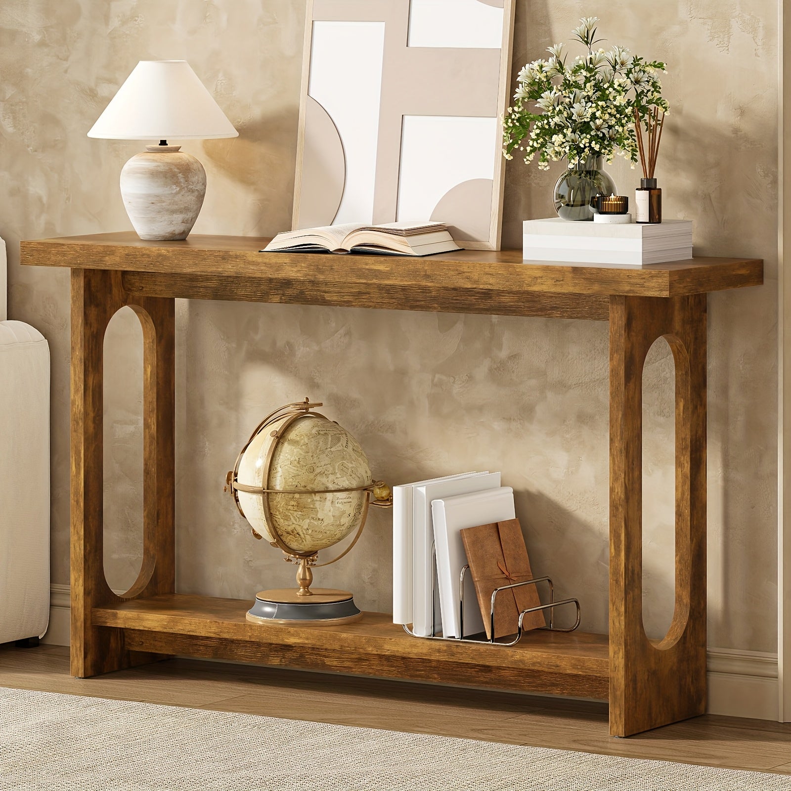 Control Console Table, 54 Inches, Sofa Table, Corridor Entrance Table, Narrow Table Behind The Sofa, Entrance, Living Room, Foyer, Corridor Control Console Table, Easy To Assemble, Brown