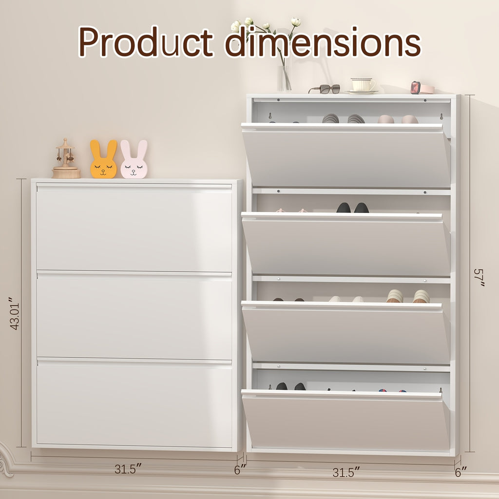 Wall-Mounted Shoe Cabinet with Flip-Door Drawers - Heavy-Duty Metal Shoe Storage Suitable for Entryway, Narrow Space-Saving Shoe Rack Organizer with Flip Doors, Assembly (No Wood Parts)