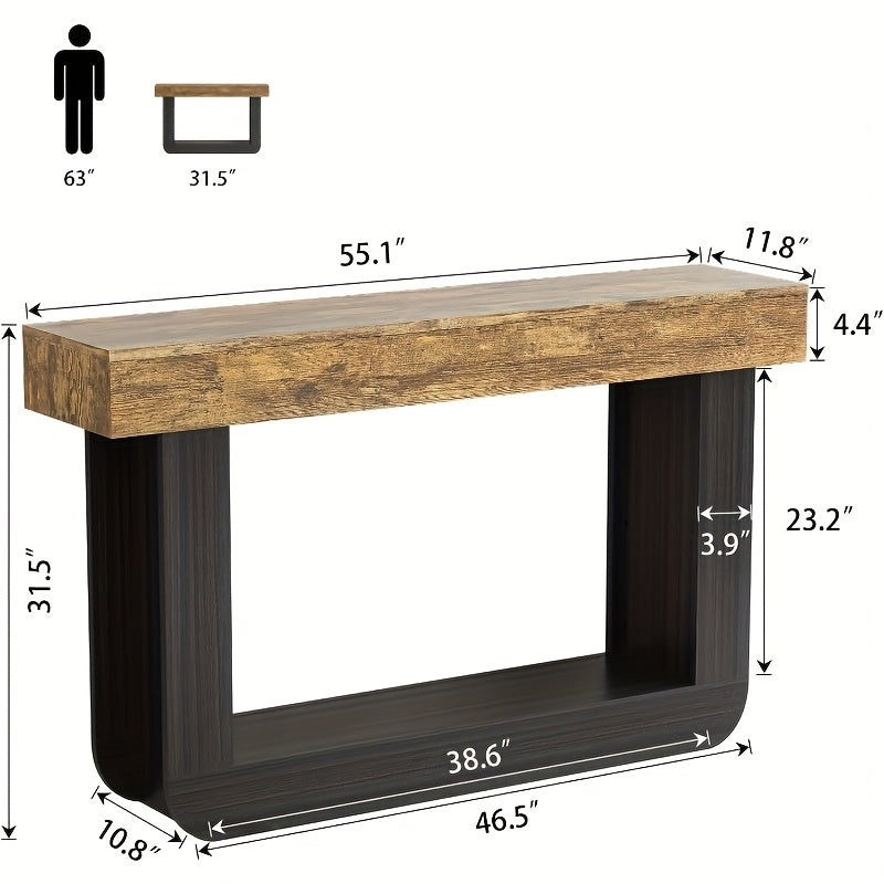 Farmhouse Console Table 55inch Narrow Wood Console Table | Behind Couch Table with Storage, Rectangular Farmhouse Hallway Accent Table for Entryway, Foyer, Living Room (Vintage Brown + Black)