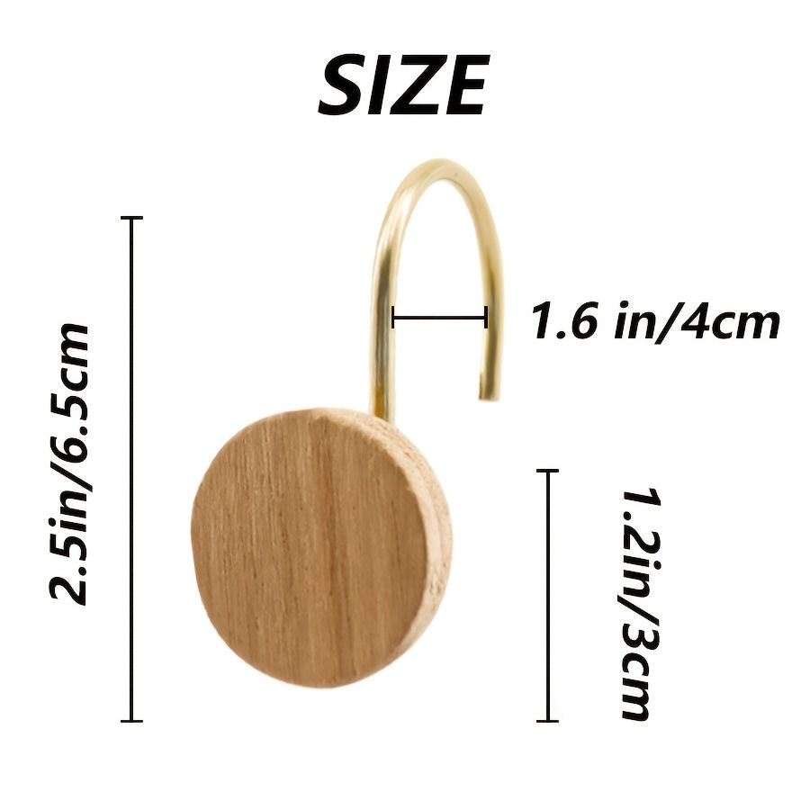 12pcs Wood Decorative Curtain Hooks, Shower Curtain Rings for Bathroom, Modern Decorative Shower Curtain Hangers for Shower Curtain Rod