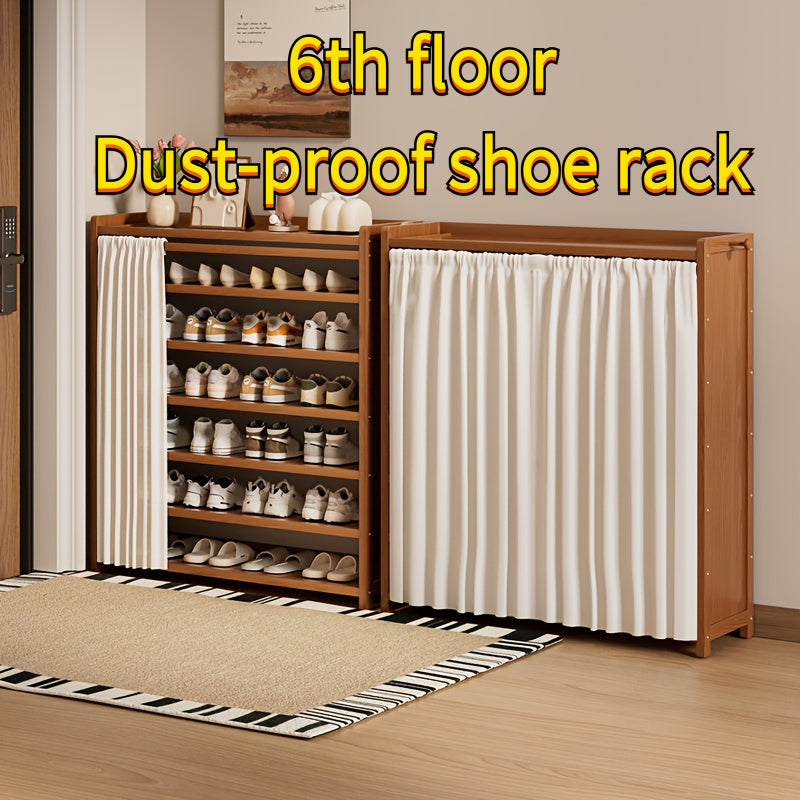 6-Layer Shoe Cabinet | Sturdy Wooden Boot Storage, Narrow Sports Shoe Rack for Front Door Entrance, Corridor, Small Space, Brown Large Capacity with Pine Legs