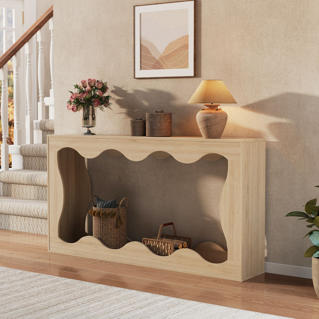 Wave-Shaped Entryway Console Table - Curved Hallway Table with Durable Particleboard, Assembly, Space-Saving Modern or Traditional for Narrow Halls, Apartments & Homes - Multifunctional Console Desk (No Wood)