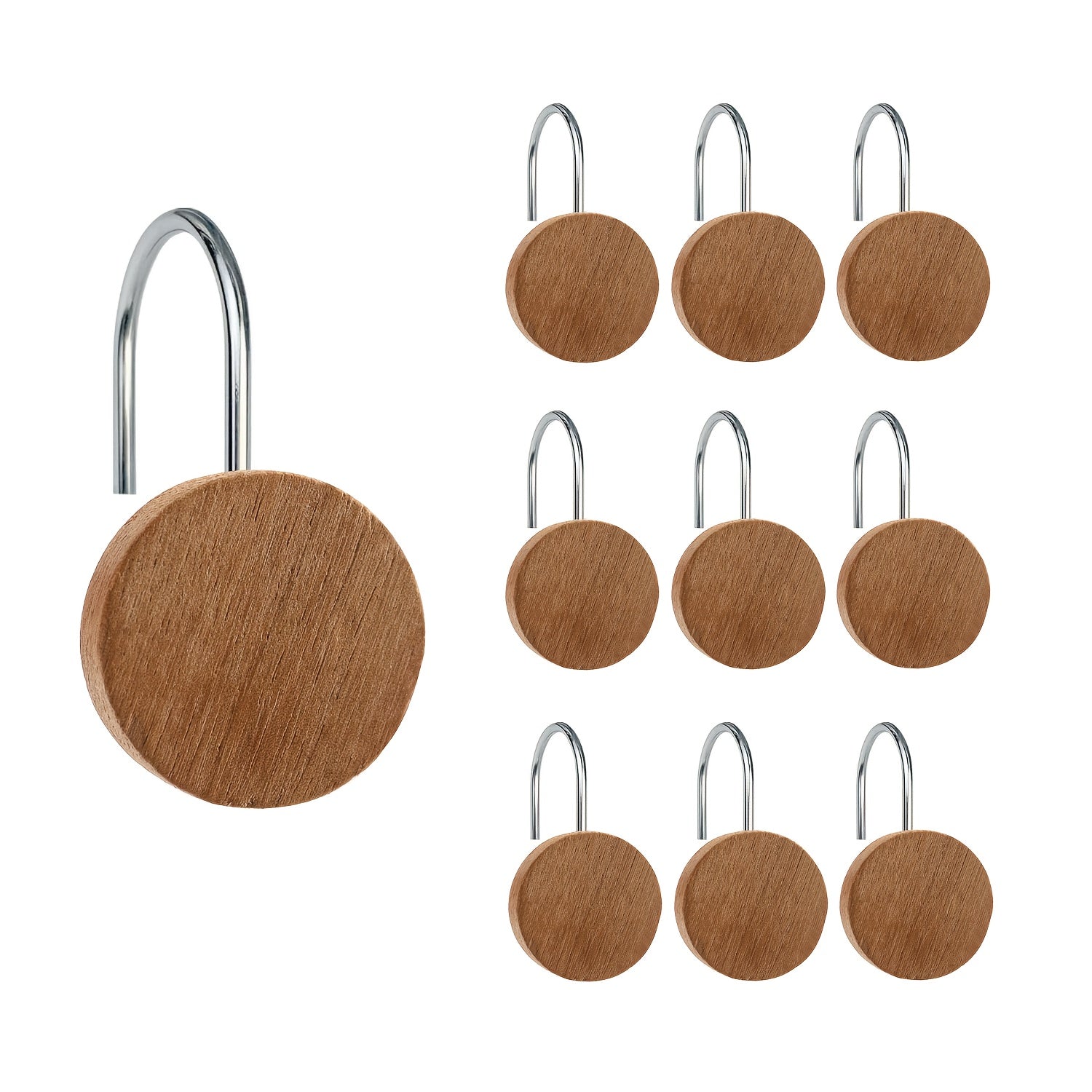 12pcs Wood Decorative Curtain Hooks, Shower Curtain Rings for Bathroom, Modern Decorative Shower Curtain Hangers for Shower Curtain Rod