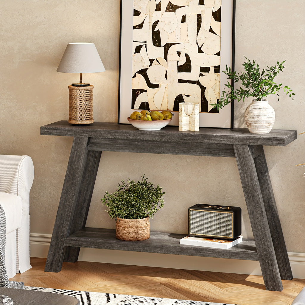 55-inch Farmhouse Entryway Table Solid Wood 2-level Narrow Sofa Table For The Living Room Dining Hallway, Perfect For The Country Entrance Table In The Living Room