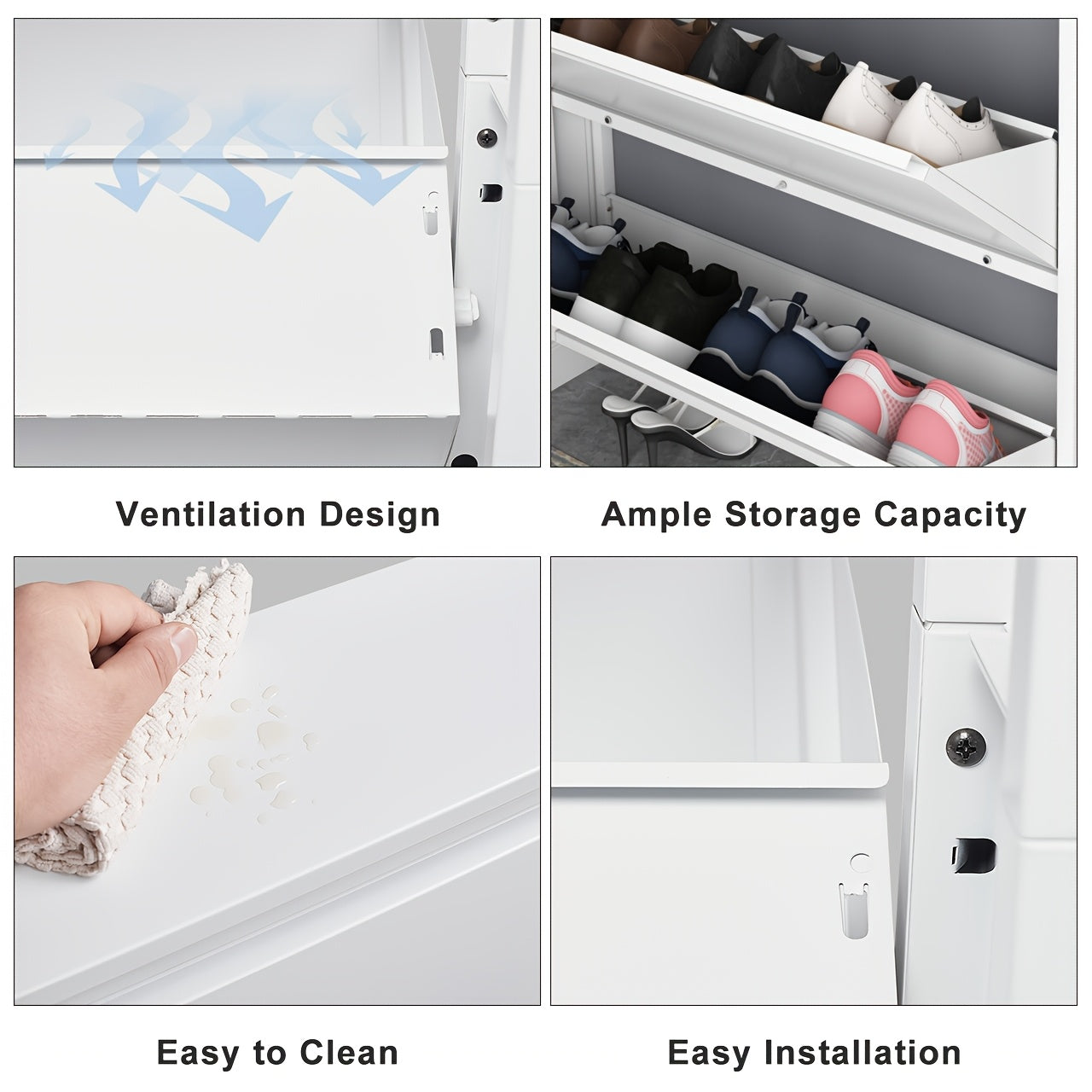 Wall-Mounted Shoe Cabinet with Flip-Door Drawers - Heavy-Duty Metal Shoe Storage Suitable for Entryway, Narrow Space-Saving Shoe Rack Organizer with Flip Doors, Assembly (No Wood Parts)