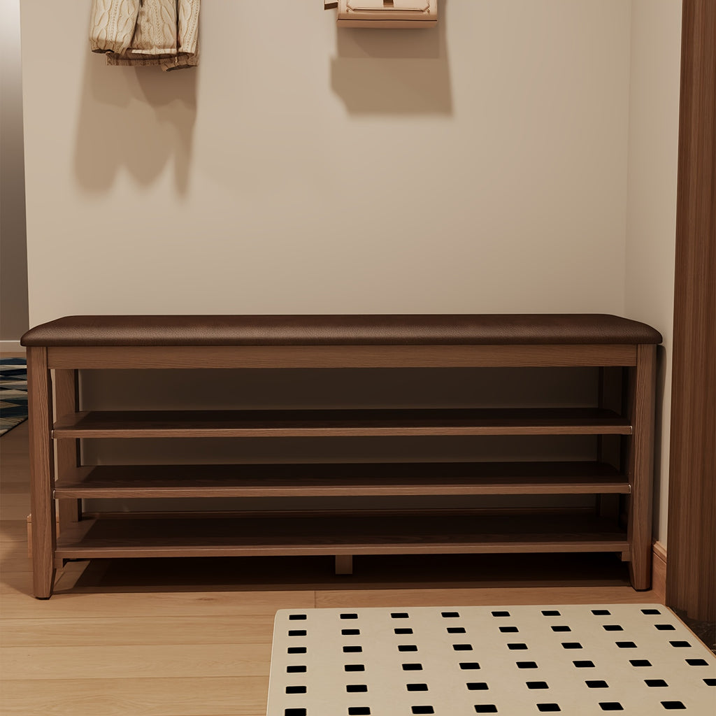 Three-tier Shoe Cabinet With Cushion Adjustable Height Solid Wood Shoe Rack Storage Cabinet Free Delivery Home Furnishings Foyer Furniture Limited Time Offer Walnut White Black, Christmas Gifts, Black Fridays Items, Free Shipping