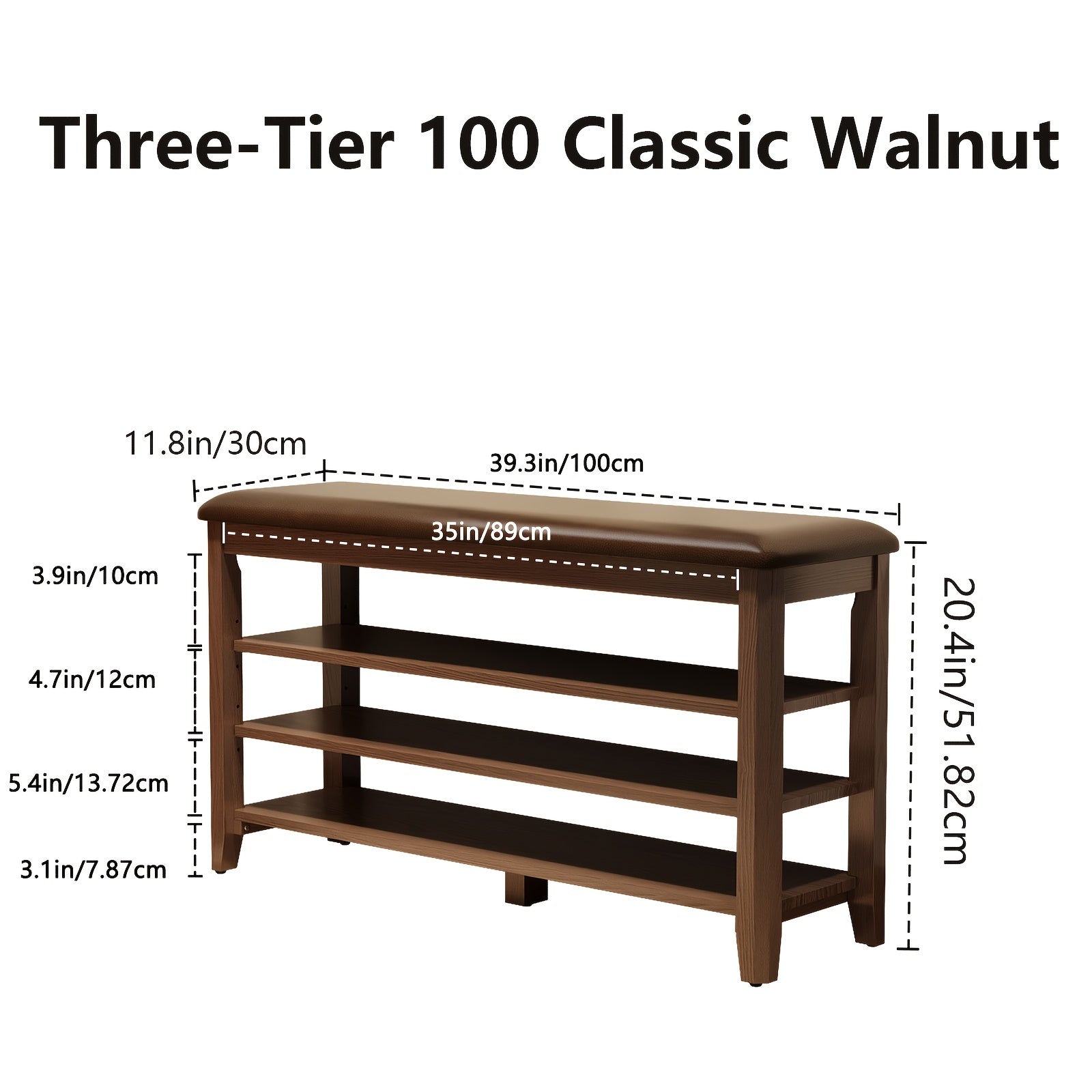 Three-tier Shoe Cabinet With Cushion Adjustable Height Solid Wood Shoe Rack Storage Cabinet Free Delivery Home Furnishings Foyer Furniture Limited Time Offer Walnut White Black, Christmas Gifts, Black Fridays Items, Free Shipping