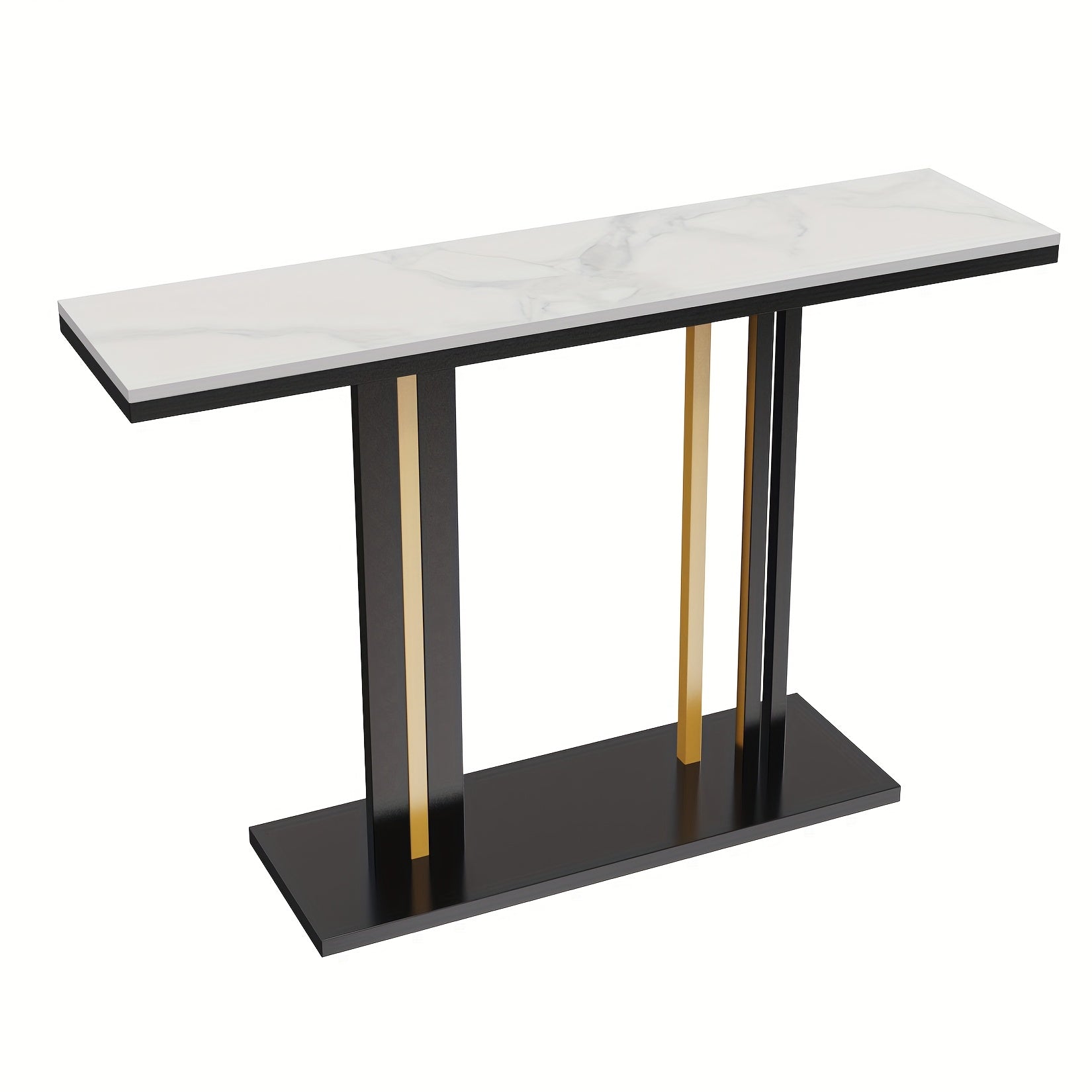 AESOME Modern Luxury Console Table with Snow Mountain White -Look Sintered Stone Top & Black\u002FGolden Metal Pedestal - Entryway Table for Hallway,, Sofa Side - Assembly, Scratch-Resistant, -