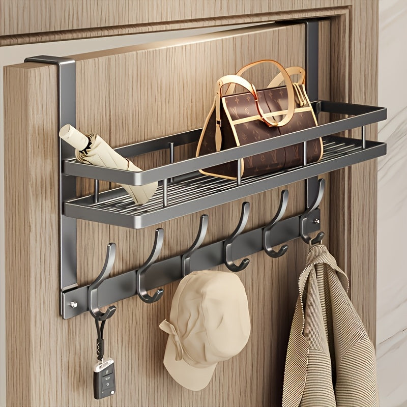 Modern Door Storage Rack Modern Metal Door Storage Rack with Hooks - Fashionable, Easy Installation, Polished Surface | Suitable for Bedroom, Bathroom, Kitchen Organization - Holds Bags, Shoes, Hats, Etc