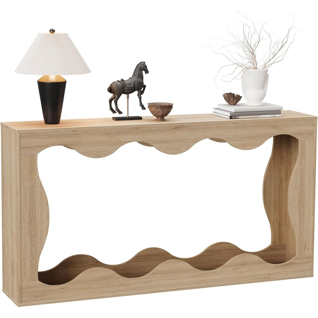 Wave-Shaped Entryway Console Table - Curved Hallway Table with Durable Particleboard, Assembly, Space-Saving Modern or Traditional for Narrow Halls, Apartments & Homes - Multifunctional Console Desk (No Wood)