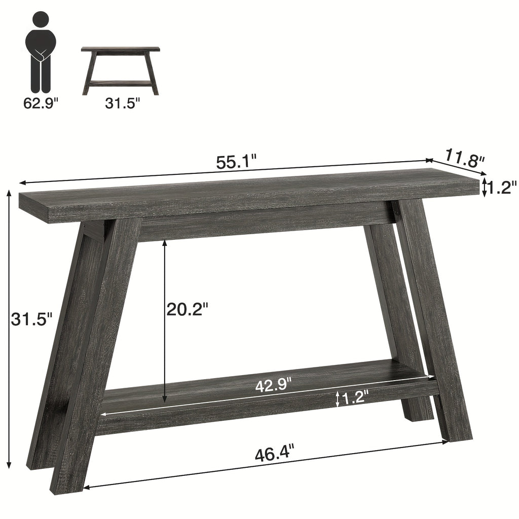 55-inch Farmhouse Entryway Table Solid Wood 2-level Narrow Sofa Table For The Living Room Dining Hallway, Perfect For The Country Entrance Table In The Living Room