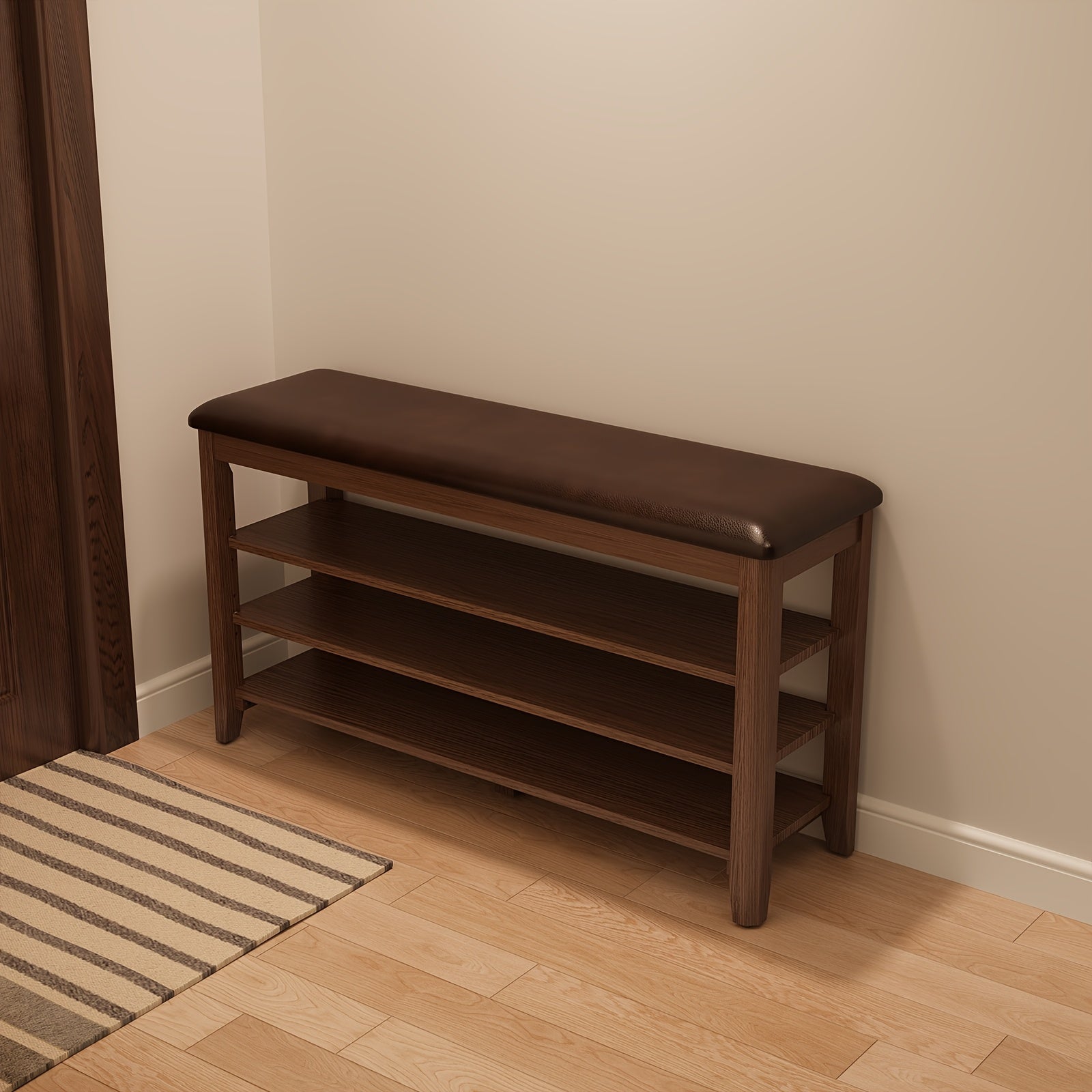 Three-tier Shoe Cabinet With Cushion Adjustable Height Solid Wood Shoe Rack Storage Cabinet Free Delivery Home Furnishings Foyer Furniture Limited Time Offer Walnut White Black, Christmas Gifts, Black Fridays Items, Free Shipping