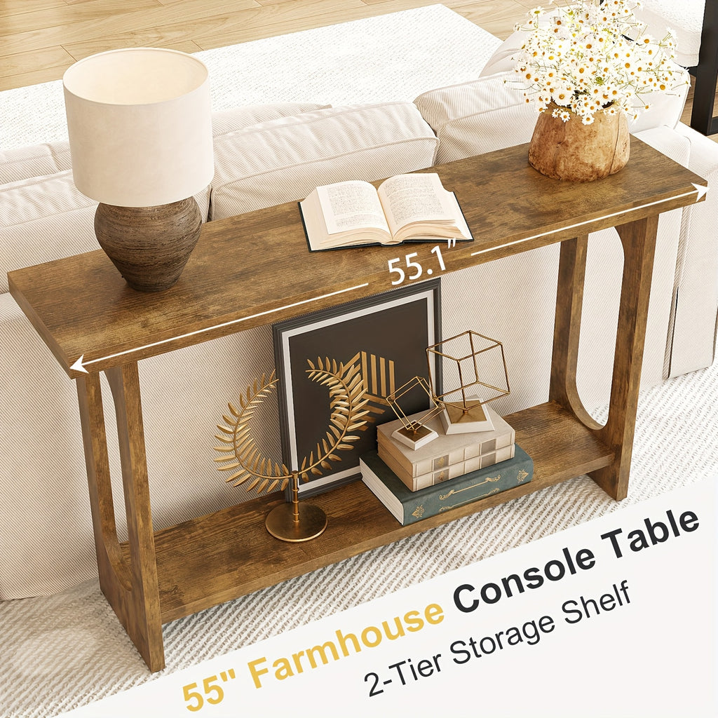 Control Console Table, 54 Inches, Sofa Table, Corridor Entrance Table, Narrow Table Behind The Sofa, Entrance, Living Room, Foyer, Corridor Control Console Table, Easy To Assemble, Brown