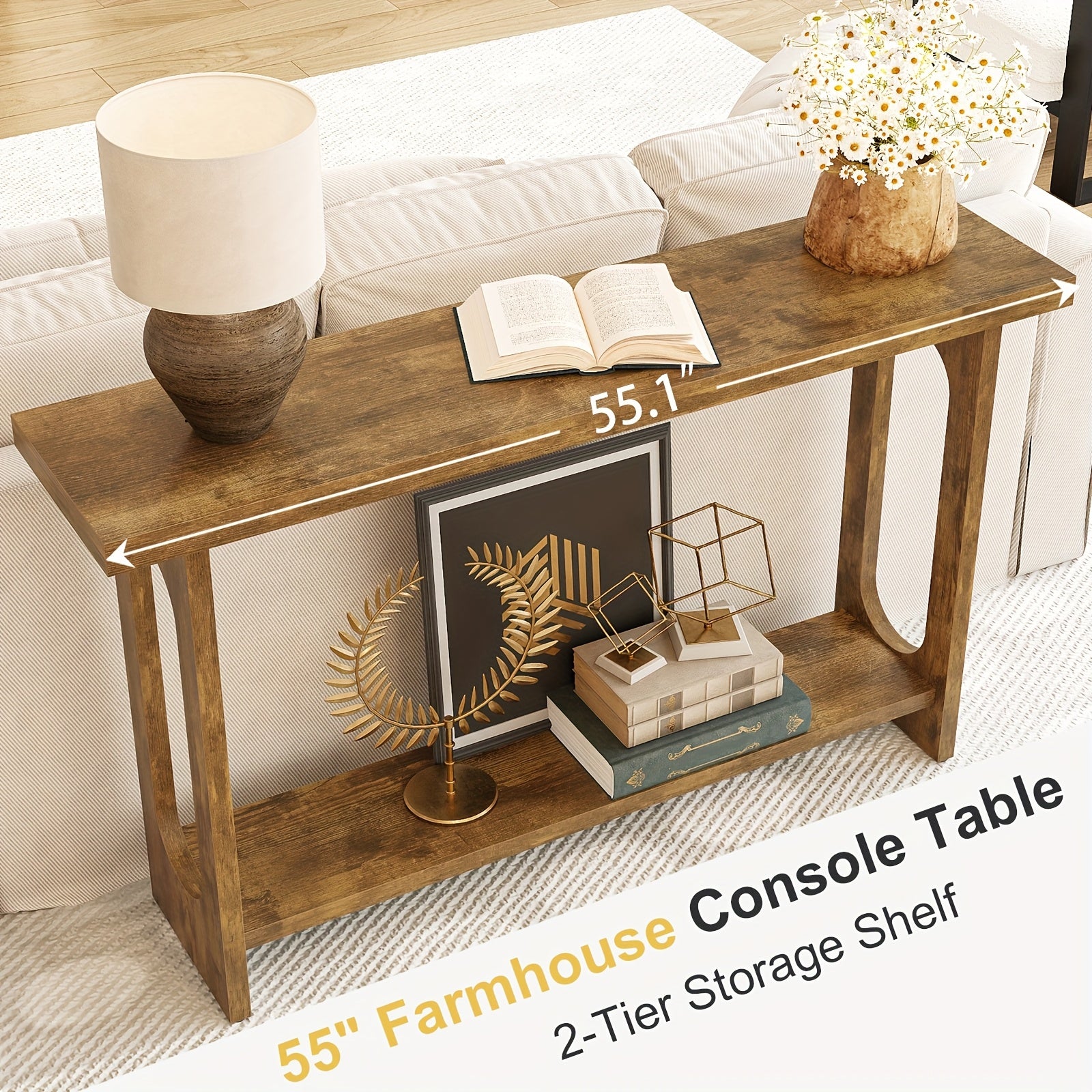 Control Console Table, 54 Inches, Sofa Table, Corridor Entrance Table, Narrow Table Behind The Sofa, Entrance, Living Room, Foyer, Corridor Control Console Table, Easy To Assemble, Brown