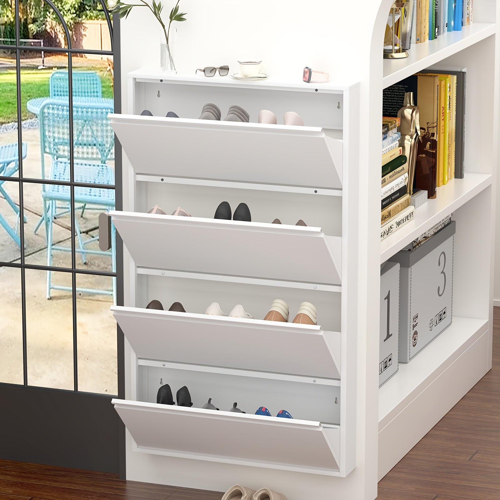 Wall-Mounted Shoe Cabinet with Flip-Door Drawers - Heavy-Duty Metal Shoe Storage Suitable for Entryway, Narrow Space-Saving Shoe Rack Organizer with Flip Doors, Assembly (No Wood Parts)