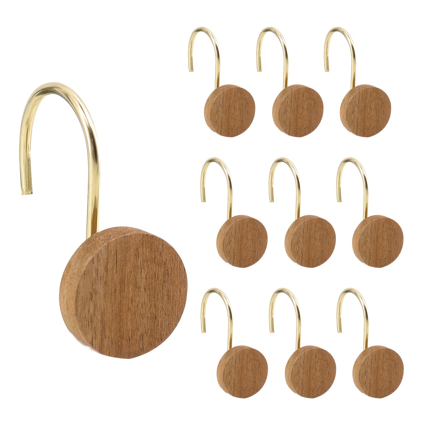 12pcs Wood Decorative Curtain Hooks, Shower Curtain Rings for Bathroom, Modern Decorative Shower Curtain Hangers for Shower Curtain Rod