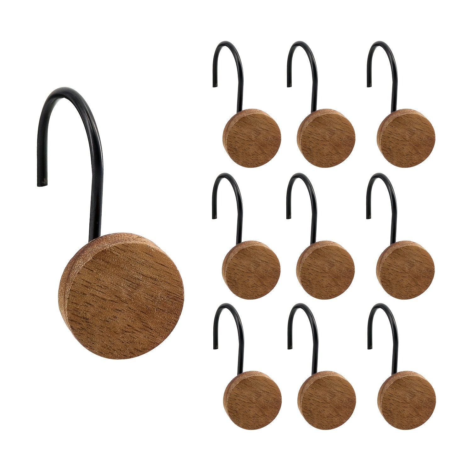 12pcs Wood Decorative Curtain Hooks, Shower Curtain Rings for Bathroom, Modern Decorative Shower Curtain Hangers for Shower Curtain Rod