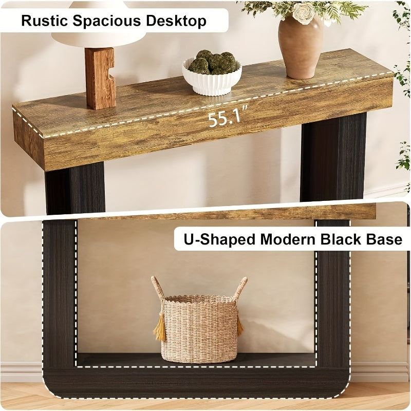 Farmhouse Console Table 55inch Narrow Wood Console Table | Behind Couch Table with Storage, Rectangular Farmhouse Hallway Accent Table for Entryway, Foyer, Living Room (Vintage Brown + Black)
