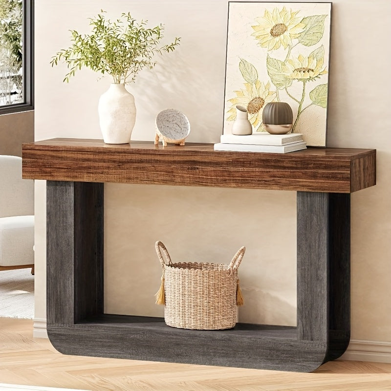 Farmhouse Console Table 55inch Narrow Wood Console Table | Behind Couch Table with Storage, Rectangular Farmhouse Hallway Accent Table for Entryway, Foyer, Living Room (Vintage Brown + Black)