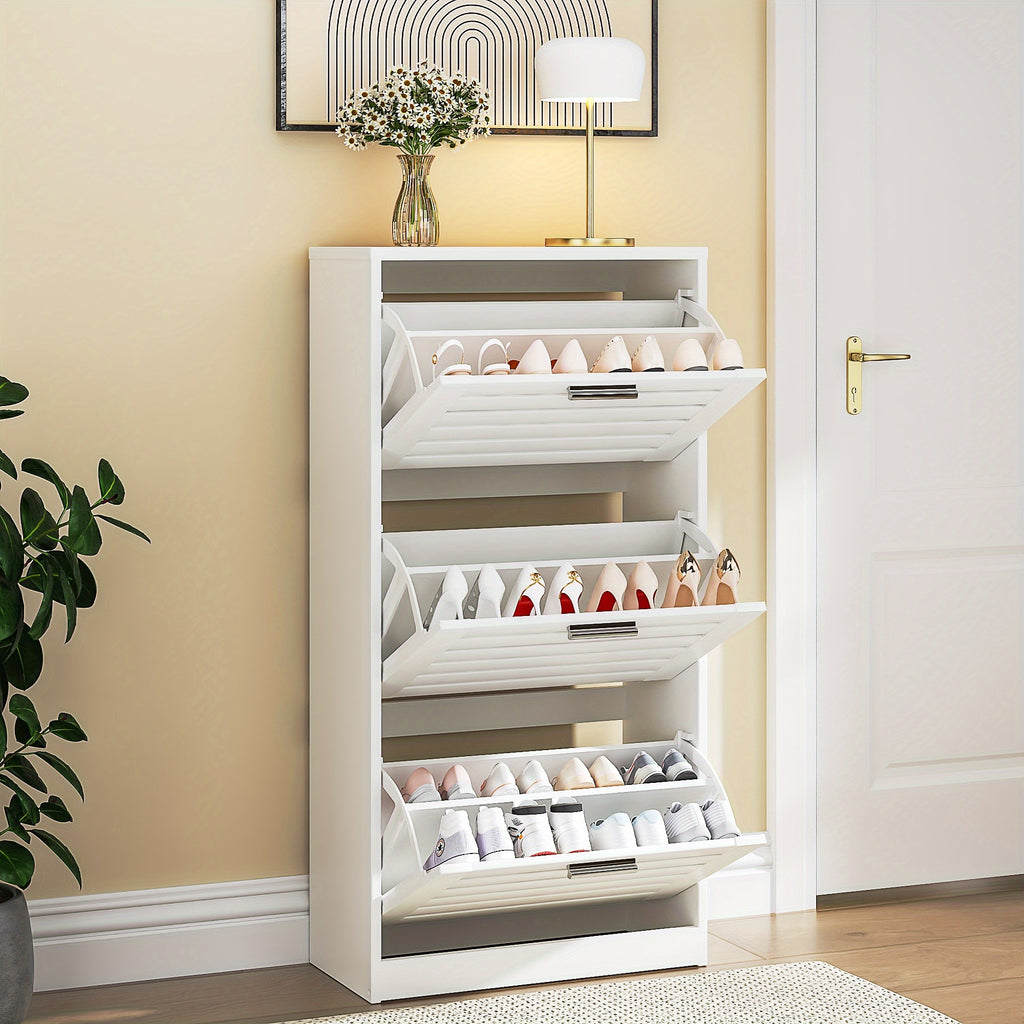 Modern Shoe Cabinet with 3 Flip-top Drawers, Hidden Independent Storage Cabinet, Suitable for Narrow Hallways, Bedrooms, Living Rooms