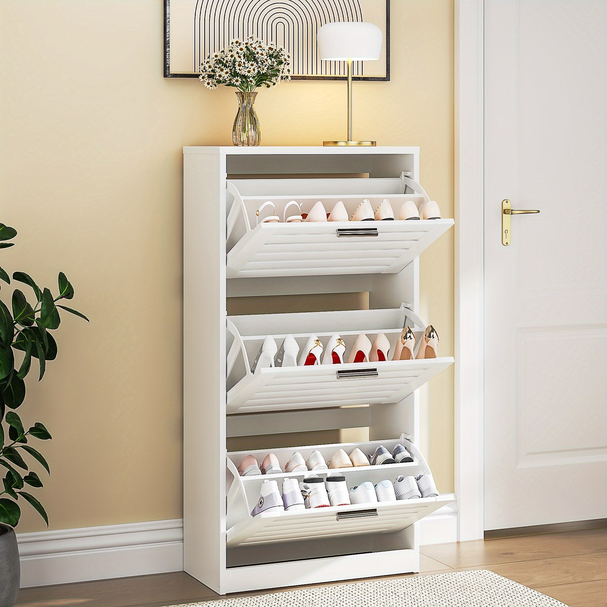 Modern Shoe Cabinet with 3 Flip-top Drawers, Hidden Independent Storage Cabinet, Suitable for Narrow Hallways, Bedrooms, Living Rooms
