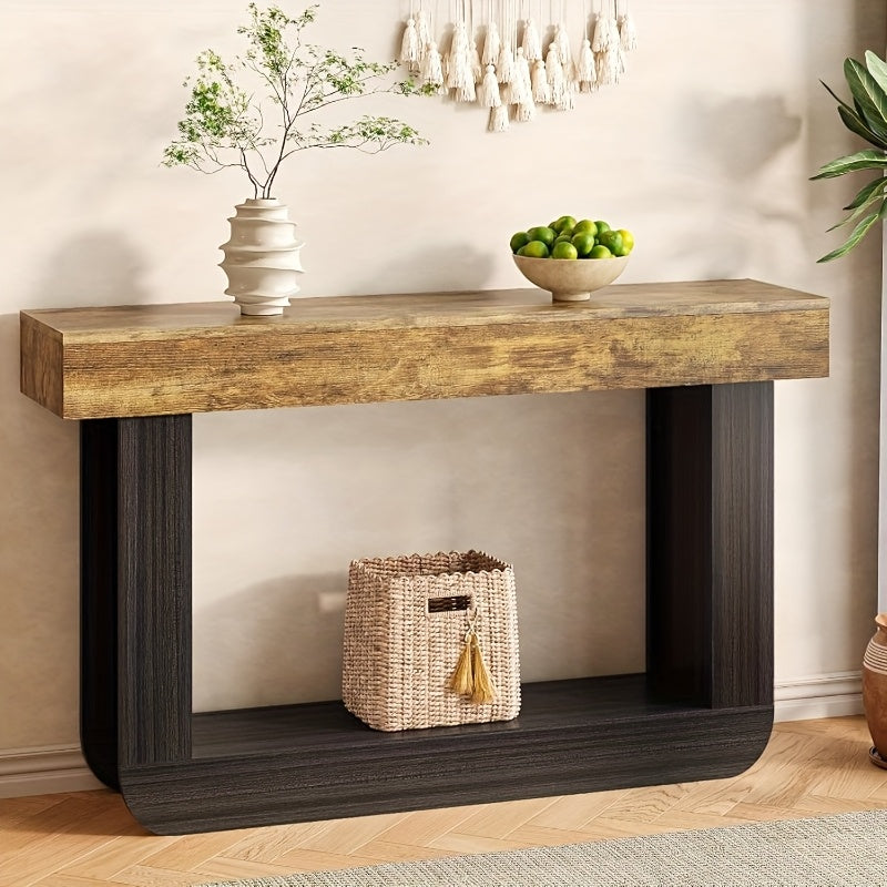 Farmhouse Console Table 55inch Narrow Wood Console Table | Behind Couch Table with Storage, Rectangular Farmhouse Hallway Accent Table for Entryway, Foyer, Living Room (Vintage Brown + Black)
