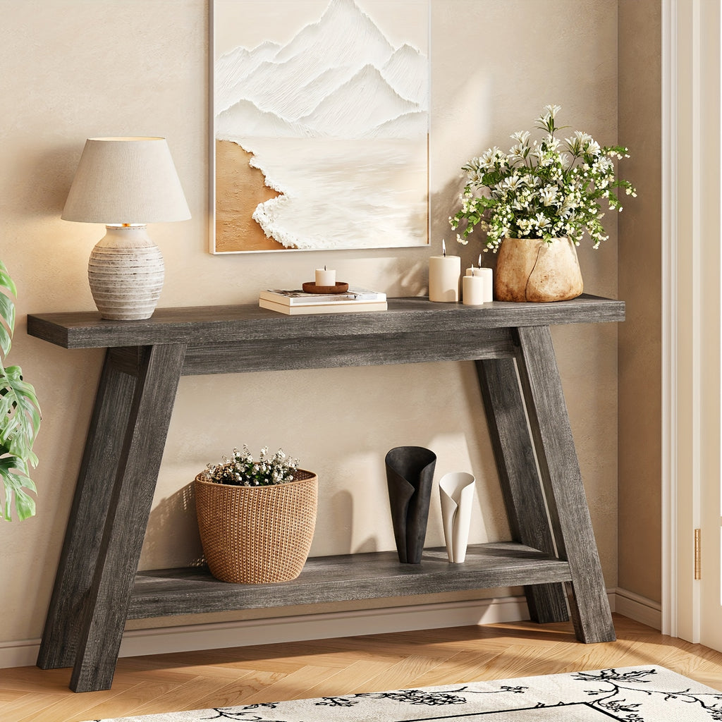 55-inch Farmhouse Entryway Table Solid Wood 2-level Narrow Sofa Table For The Living Room Dining Hallway, Perfect For The Country Entrance Table In The Living Room