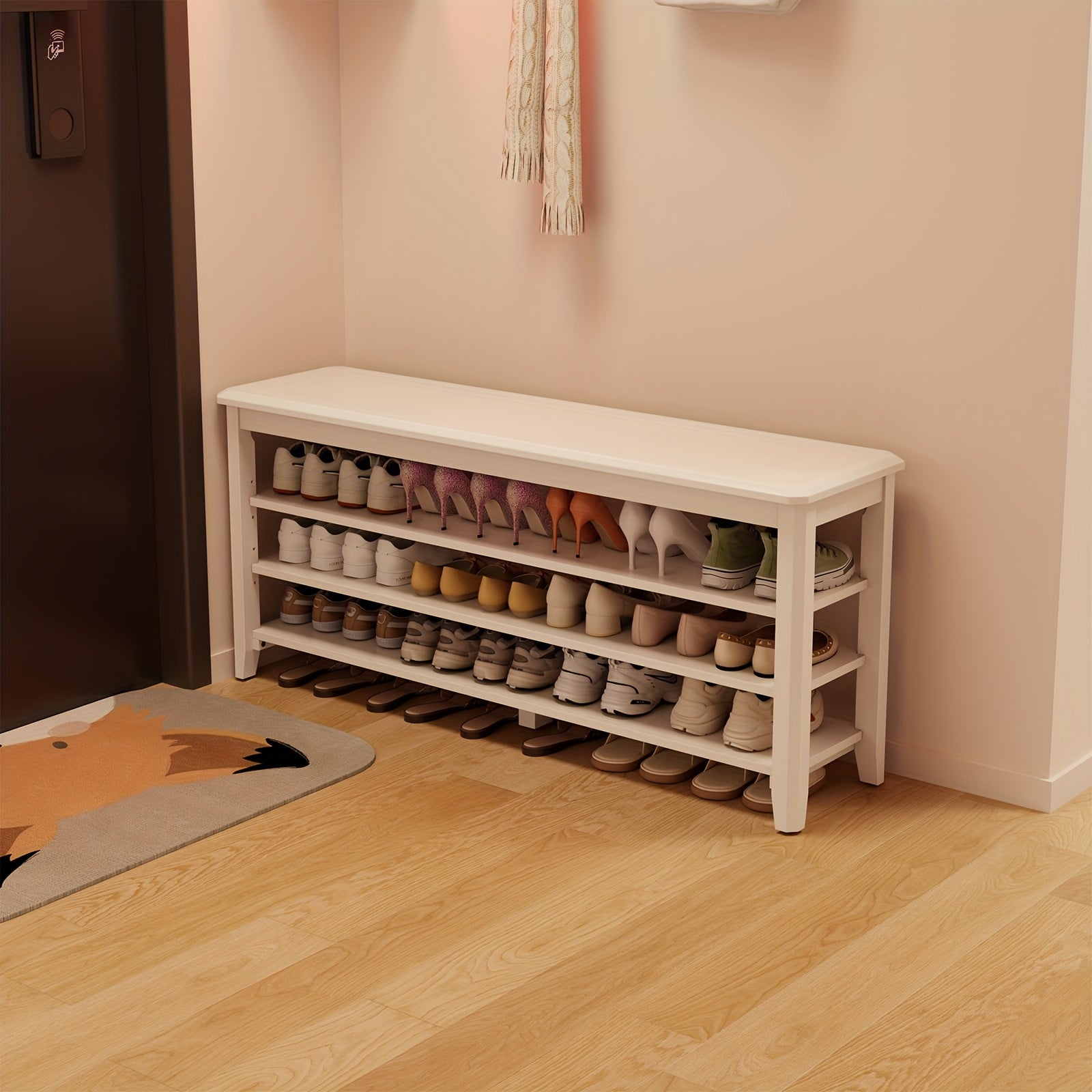 Three-tier Shoe Cabinet With Cushion Adjustable Height Solid Wood Shoe Rack Storage Cabinet Free Delivery Home Furnishings Foyer Furniture Limited Time Offer Walnut White Black, Christmas Gifts, Black Fridays Items, Free Shipping