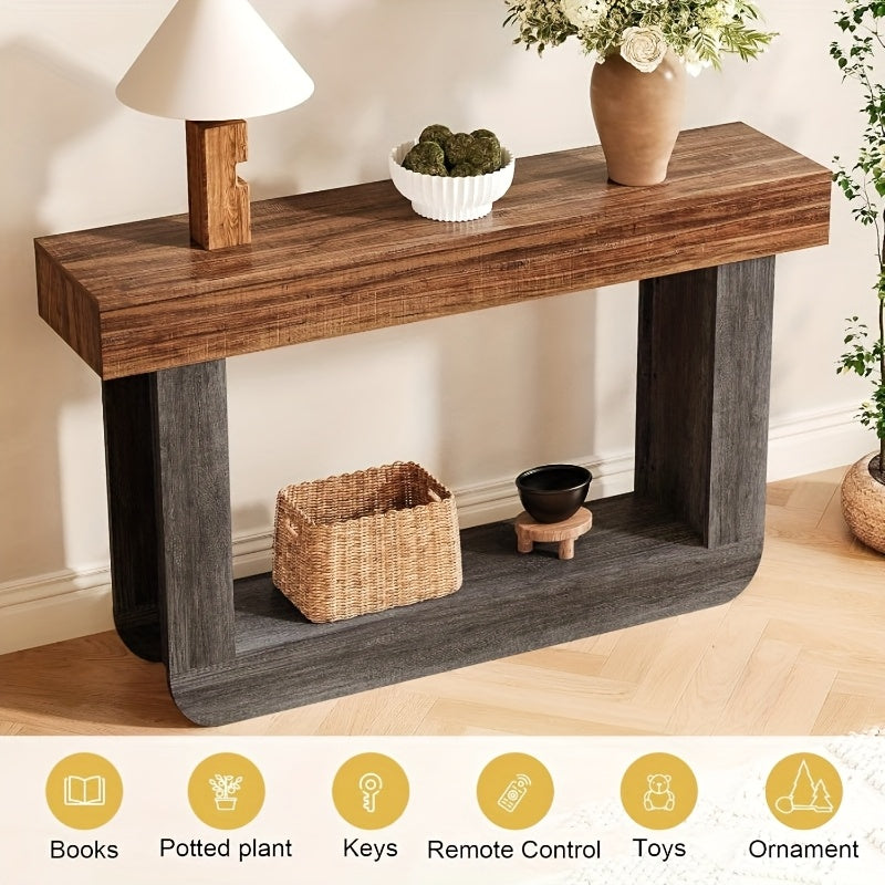 Farmhouse Console Table 55inch Narrow Wood Console Table | Behind Couch Table with Storage, Rectangular Farmhouse Hallway Accent Table for Entryway, Foyer, Living Room (Vintage Brown + Black)