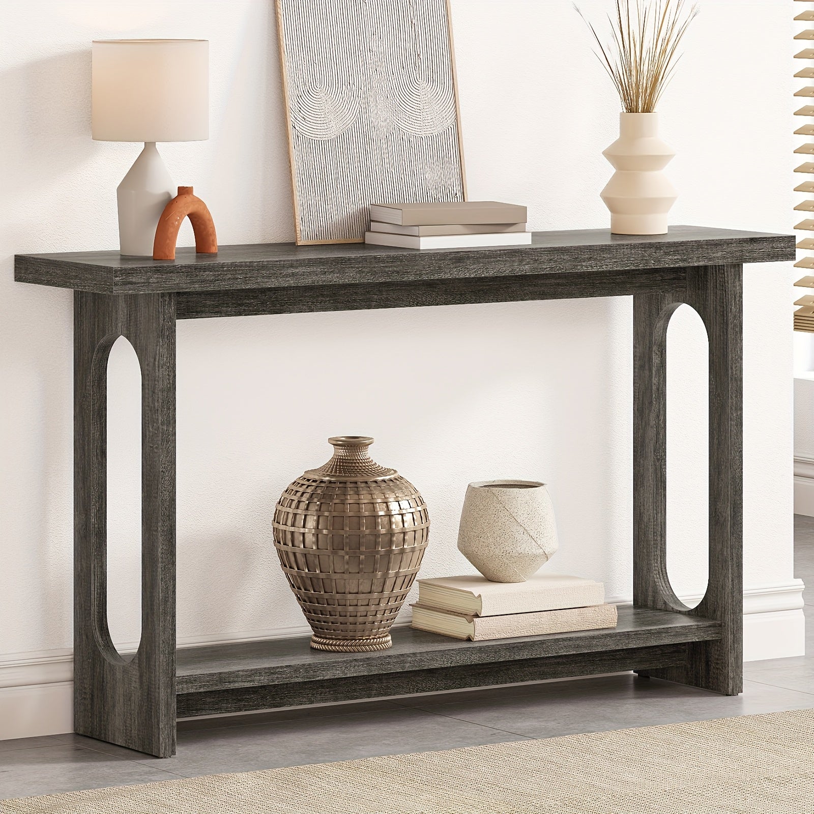 Control Console Table, 54 Inches, Sofa Table, Corridor Entrance Table, Narrow Table Behind The Sofa, Entrance, Living Room, Foyer, Corridor Control Console Table, Easy To Assemble, Brown