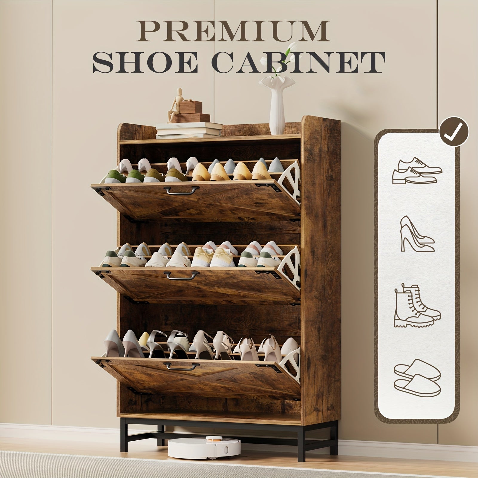 Shoe Storage, Shoe Racks, Shoe Storage Organizer, Cabinet with Doors, Compact Shoe Organizer with 2 Flip Drawers, for Entryway\u002FPorch\u002FLiving Room, Multiple Detachable Sturdy Racks, Perfect Holiday Gift for Home Organization