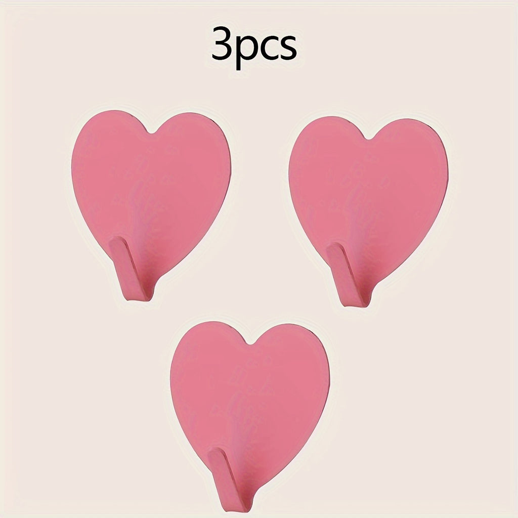 3 Resistant Heart Shaped Hooks - Pastel Pink, Bathroom, Kitchen, Bedroom - No Drill, Save Space for Towels, Keys, Hats, Jewelry - Ideal for Home, Weddings, Romantic Decoration, Adhesives, Wall Hooks for Bathroom, Bathroom Decor