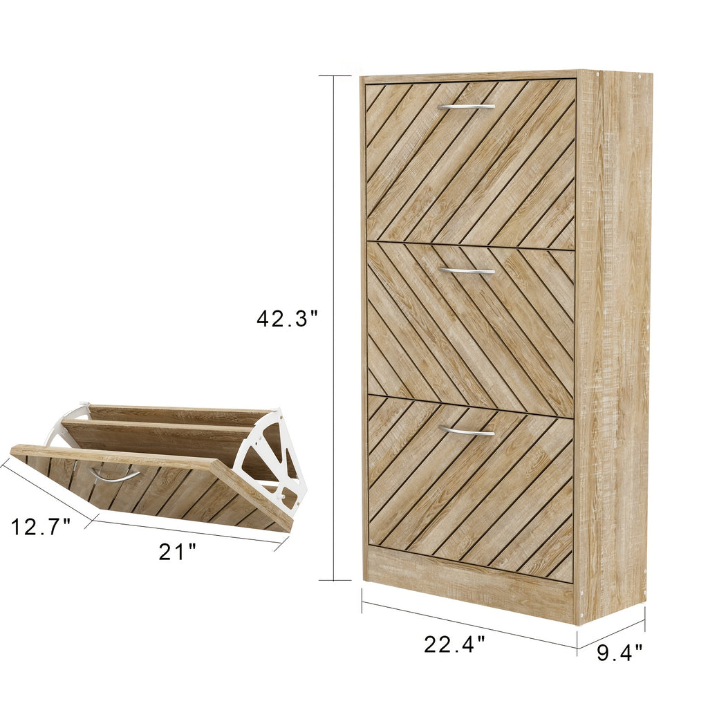 Modern Shoe Cabinet Organizer with 3 Flip-Up Drawers & Louver Doors - Heavy-Duty Shoe Storage for Entryway, Living Room, Hallway - Holds 18-Pairs (Space-Saving Design, Compact footprint under 27\