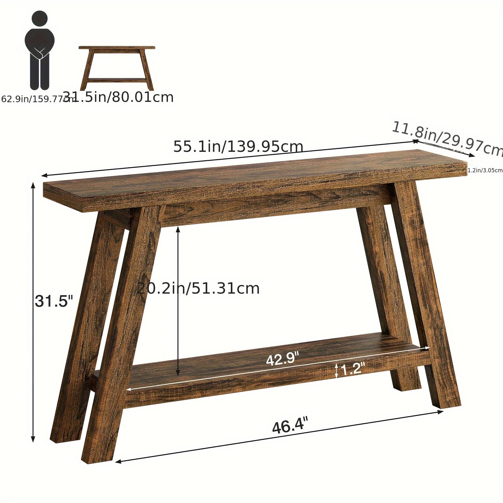 A 55-Inch Minimalist Console Table Designed for Entryways, Featuring a Narrow Rectangular Shape. It Can Serve As a Sofa Table Or TV Stand, Has a Two-Layer Design, Is Easy to Assemble, And Is Ideal for Corridors, Living Rooms, Entrances, And Halls