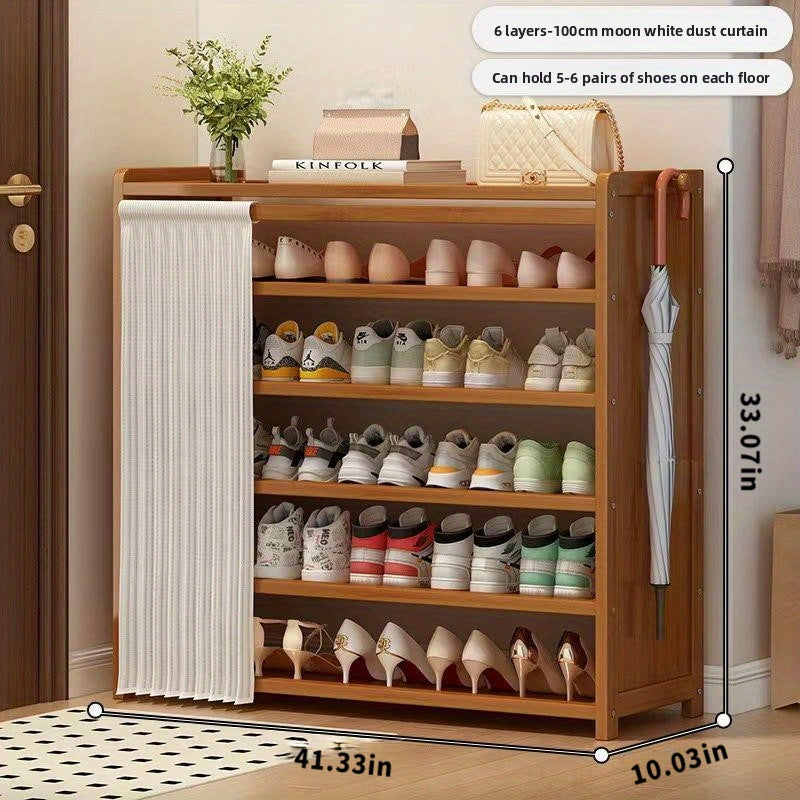 6-Layer Shoe Cabinet | Sturdy Wooden Boot Storage, Narrow Sports Shoe Rack for Front Door Entrance, Corridor, Small Space, Brown Large Capacity with Pine Legs