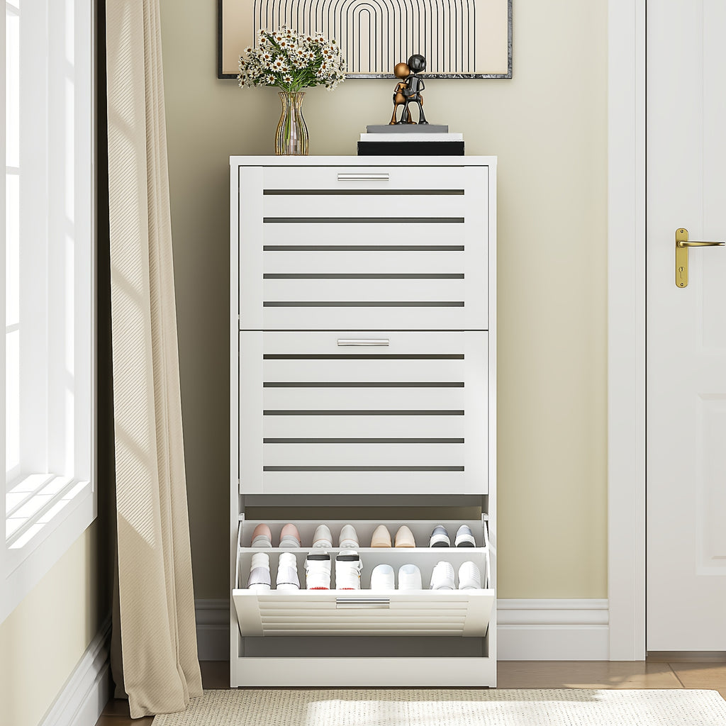 Modern Shoe Cabinet with 3 Flip-top Drawers, Hidden Independent Storage Cabinet, Suitable for Narrow Hallways, Bedrooms, Living Rooms