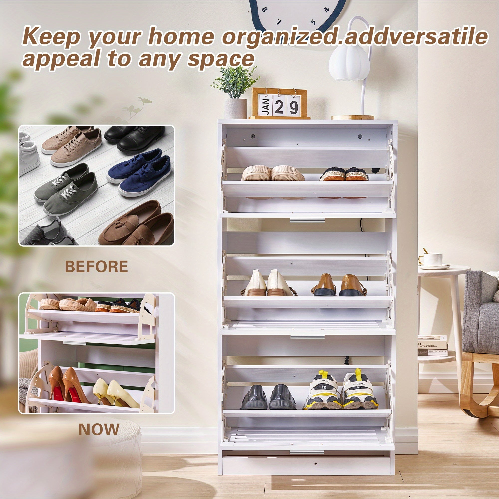 Modern Shoe Cabinet with 3 Flip-top Drawers, Hidden Independent Storage Cabinet, Suitable for Narrow Hallways, Bedrooms, Living Rooms