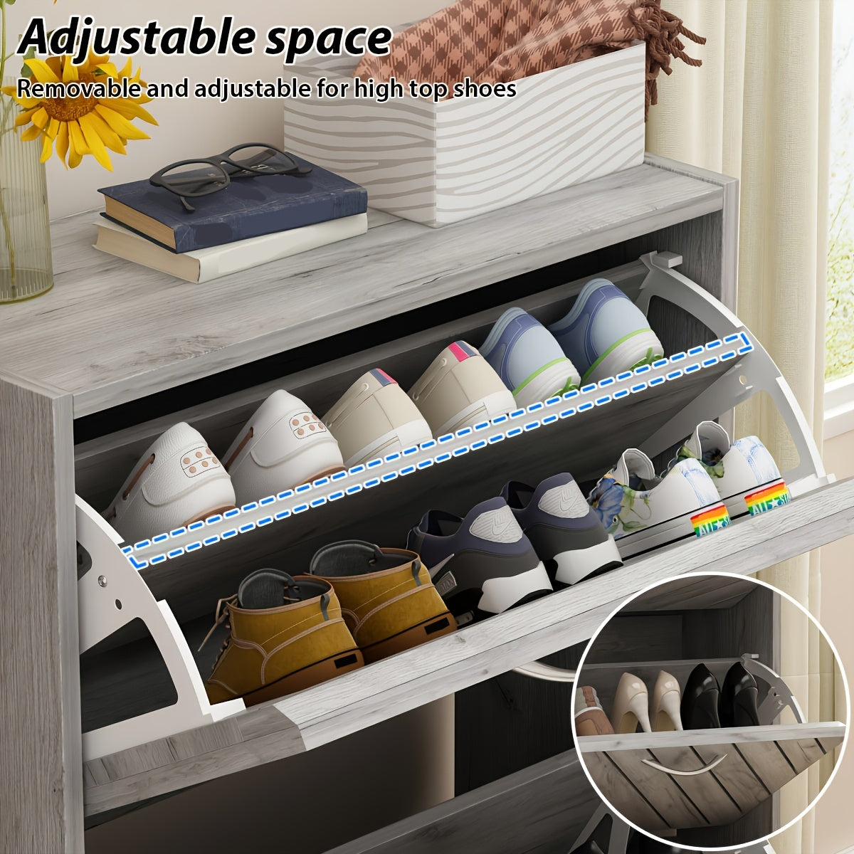 Modern Shoe Cabinet Organizer with 3 Flip-Up Drawers & Louver Doors - Heavy-Duty Shoe Storage for Entryway, Living Room, Hallway - Holds 18-Pairs (Space-Saving Design, Compact footprint under 27\