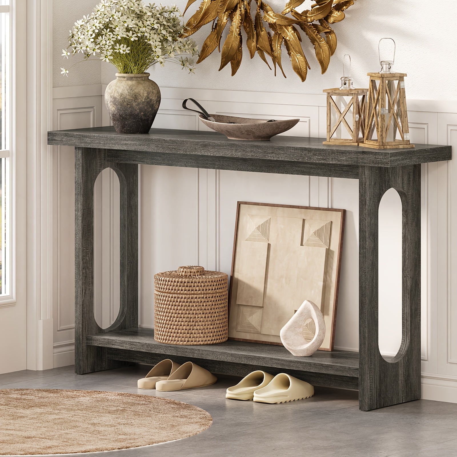 Control Console Table, 54 Inches, Sofa Table, Corridor Entrance Table, Narrow Table Behind The Sofa, Entrance, Living Room, Foyer, Corridor Control Console Table, Easy To Assemble, Brown