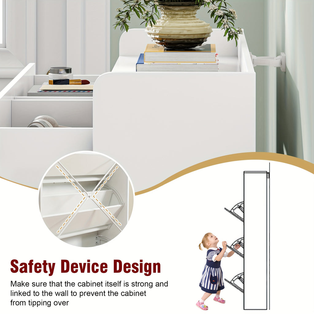 White Farmhouse Tall Shoe Storage Cabinet with 2 Flip-Down Drawers & Hidden Slim Organizer - Freestanding Narrow Shoe Rack with Golden-Toned Hardware, Space-Saving Entryway Organizer, Large Tabletop, Sturdy Hardwood Construction for Hallway, Foyer