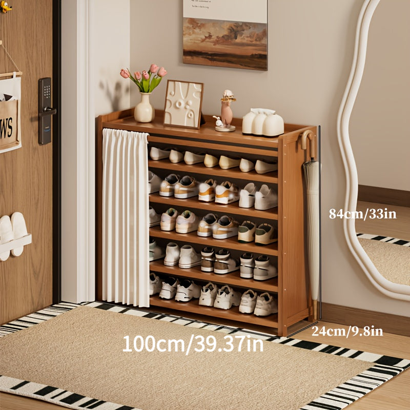 6-Layer Shoe Cabinet | Sturdy Wooden Boot Storage, Narrow Sports Shoe Rack for Front Door Entrance, Corridor, Small Space, Brown Large Capacity with Pine Legs