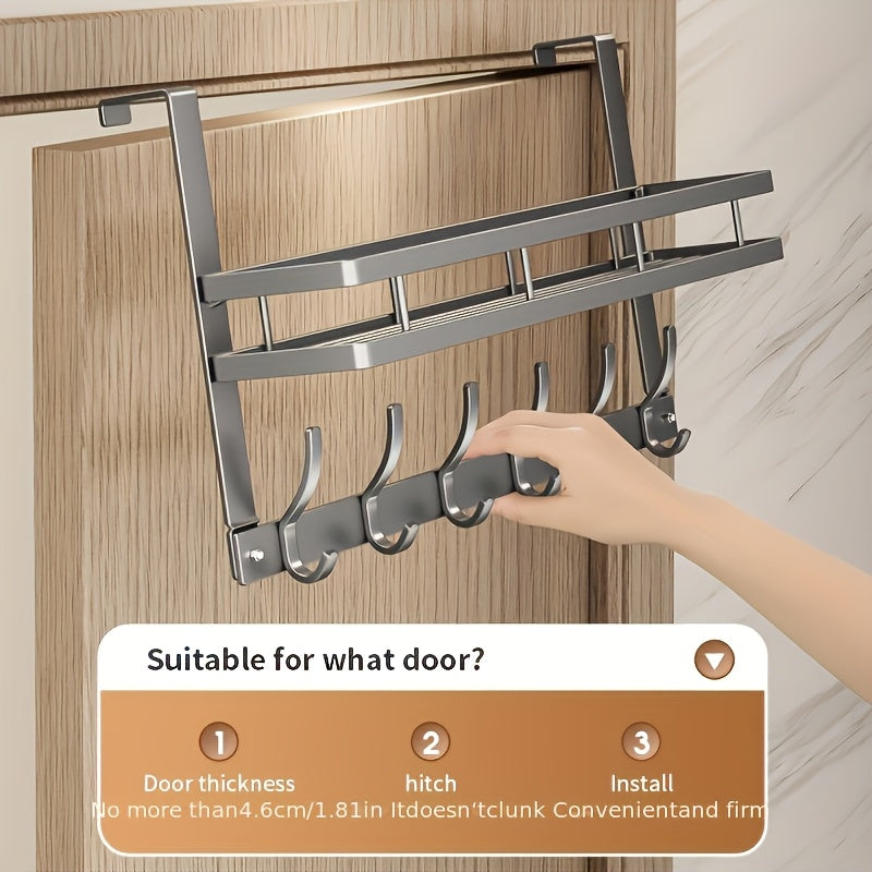 Modern Door Storage Rack Modern Metal Door Storage Rack with Hooks - Fashionable, Easy Installation, Polished Surface | Suitable for Bedroom, Bathroom, Kitchen Organization - Holds Bags, Shoes, Hats, Etc