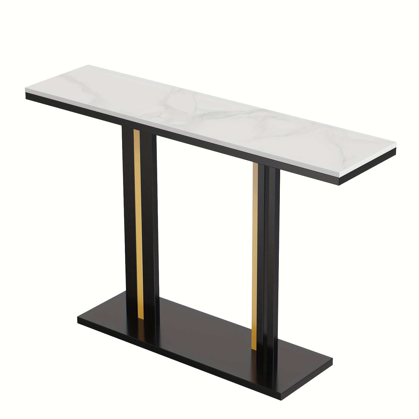 AESOME Modern Luxury Console Table with Snow Mountain White -Look Sintered Stone Top & Black\u002FGolden Metal Pedestal - Entryway Table for Hallway,, Sofa Side - Assembly, Scratch-Resistant, -