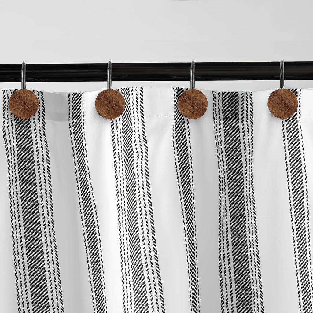 12pcs Wood Decorative Curtain Hooks, Shower Curtain Rings for Bathroom, Modern Decorative Shower Curtain Hangers for Shower Curtain Rod
