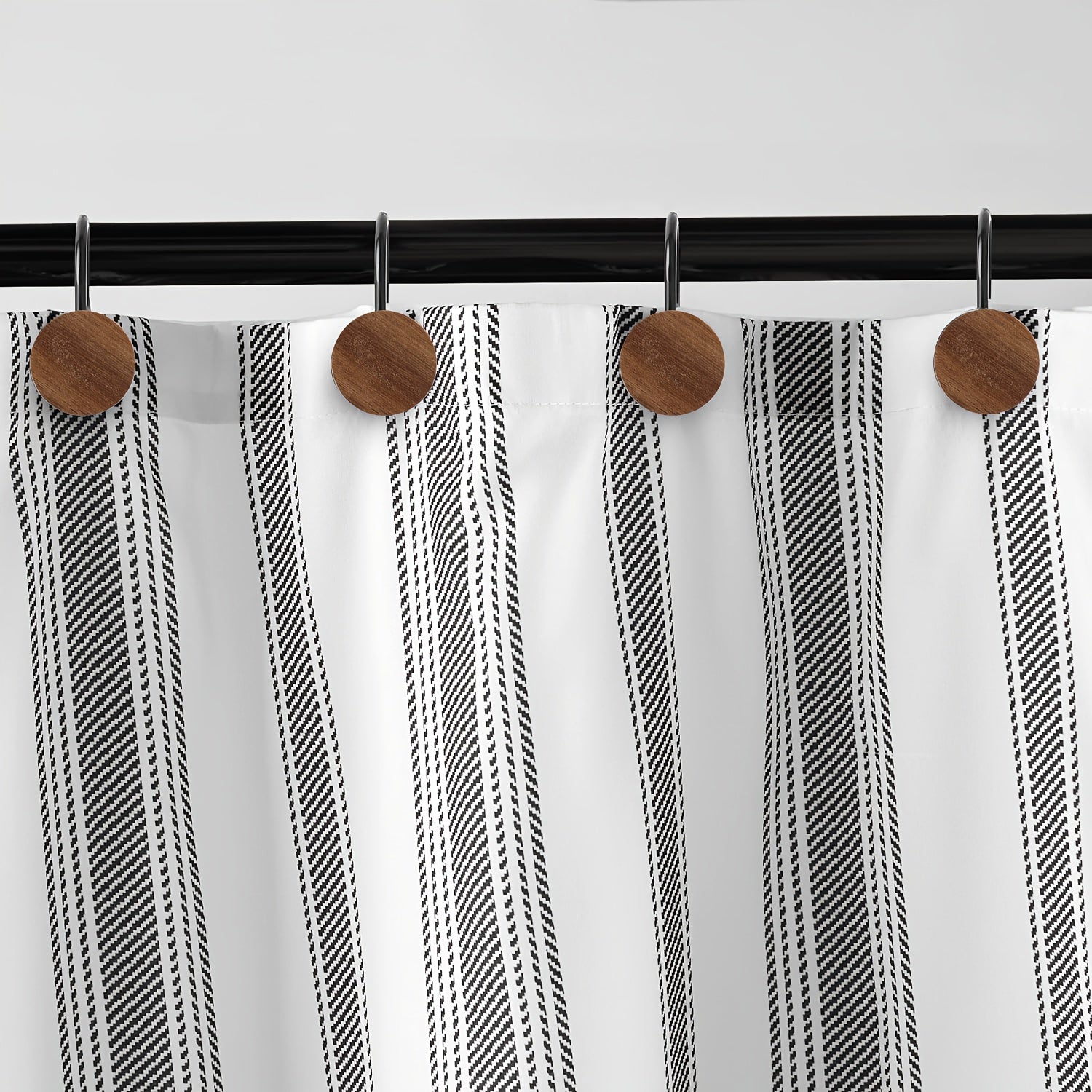 12pcs Wood Decorative Curtain Hooks, Shower Curtain Rings for Bathroom, Modern Decorative Shower Curtain Hangers for Shower Curtain Rod